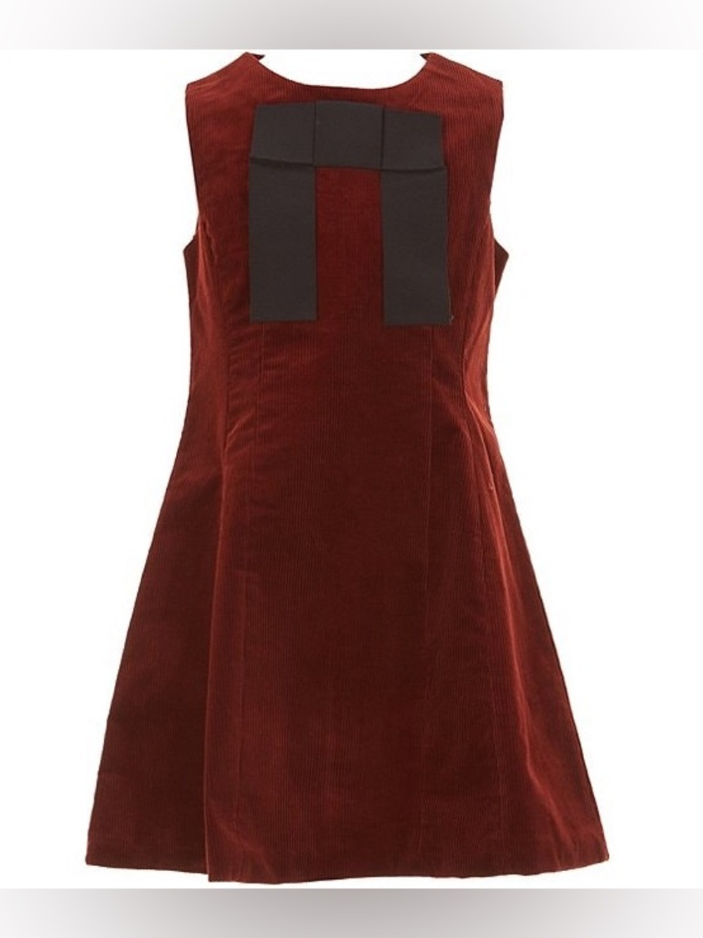 Sleeveless Rust Corduroy A-Line Dress with Black Panel